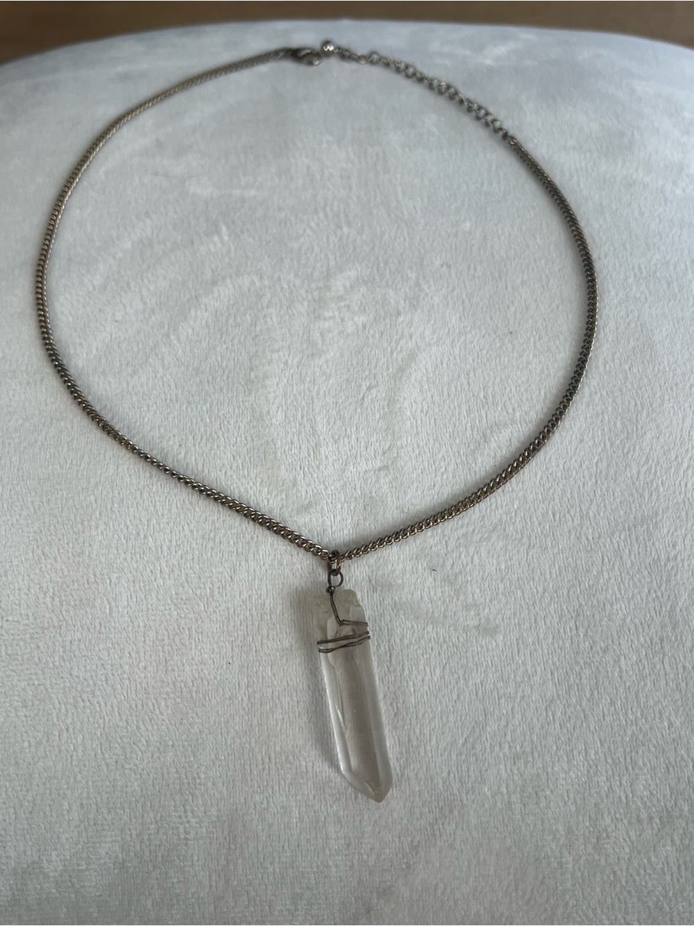 Clear Quartz Pendant Necklace - Silver Chain